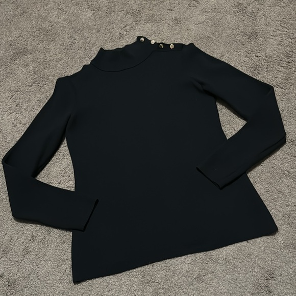 Ann Taylor Black Mock Neck Sweater-Button Detail @ Neck-Sz S Petite-Viscose-EUC - Picture 10 of 16